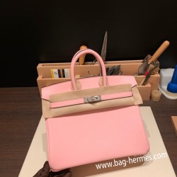 エルメスバーキン 25センチスイフト swift ローズサクラ3Q/Rose Sakura シルバー金具 全手縫いbirkin25-073