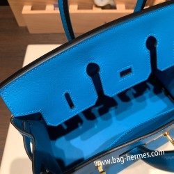 エルメスバーキン 25センチスイフト swift ブルーフリーダ 0F /Blue Fridaゴールド金具  全手縫いbirkin25-084