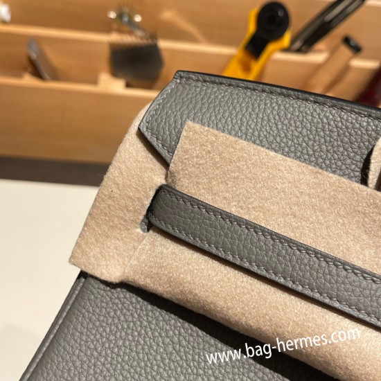 エルメスバーキン 25センチトゴ Togo グリメイヤー0L/ Gris Meyer シルバー金具 全手縫いbirkin25-115