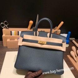 エルメスバーキン 25センチトゴ Togo ヴェールシプレス&ディープブルー6O/Vert Cypres & S4 /Deep Blue  ゴールド金具  全手縫いbirkin25-148