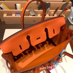 エルメスバーキン 25センチトゴ Togo オレンジ93/Orange シルバー金具 全手縫いbirkin25-158