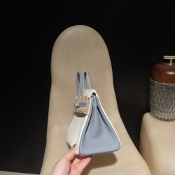 【エルメス】バーキン 25 トゴ革 01 ホワイト ×J7 ブルーラン シルバー金具｜白とペールブルーのハーモニアスデザイン 美しい日常バッグ