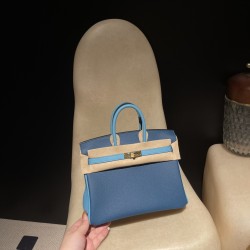 【新入荷】エルメス バーキン 25 トゴ革 1P コルヴェール ×P3 ブルーノール ゴールド金具｜鮮やかな水色とネイビーのカラーマリアージュ ゴールドのエレガンス