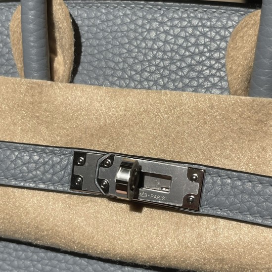 【エルメス】バーキン 25 Tc 革 J7 ブルーラン ×D0 ベージュドゥワイマール シルバー金具｜柔らかな質感と落ち着いたブルー × ベージュ ハイクラス日常バッグ