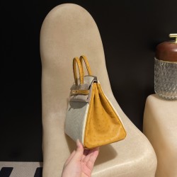 3C /Parchemin  パルシュマン & 22 /Saffron  サフラン珍しいカラーブロック 25cm Birkin｜柔らかい素材・平滑表面・優れた通気性・高い耐磨耗性！エルメスバーキンオーストリッチ 25センチ ゴールド金具  