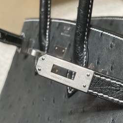 88/Graphite   グラファイト & 89/Black (Noir) ブラックフロストシルバー金具 高級カスタムメイド 25 birkin  南アフリカ KK オーストリッチ 