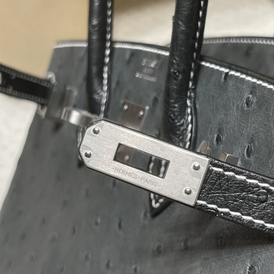 88/Graphite   グラファイト & 89/Black (Noir) ブラックフロストシルバー金具 高級カスタムメイド 25 birkin  南アフリカ KK オーストリッチ 