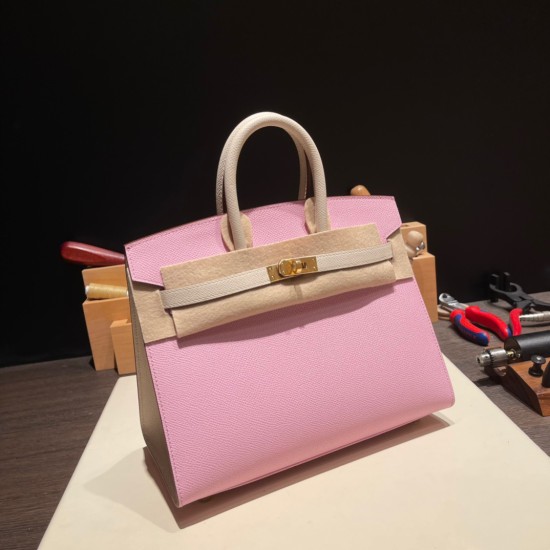 エルメスバーキン 25 外縫い  モーヴシルベストルx クレ&9 Mauve Sylvestre 10 Craie 全手縫いbirkin25-w001