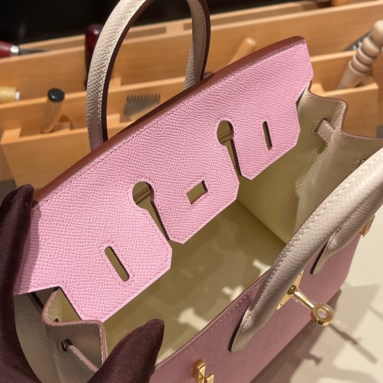 エルメスバーキン 25 外縫い  モーヴシルベストルx クレ&9 Mauve Sylvestre 10 Craie 全手縫いbirkin25-w001