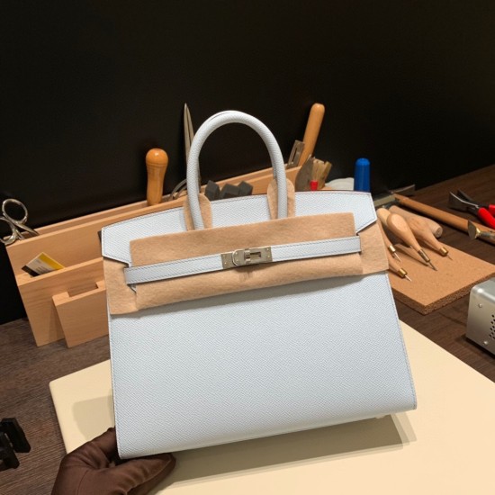 エルメスバーキン 25 外縫い アズール 7R Azur 全手縫いbirkin25-w005