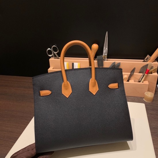 エルメスバーキン 25 外縫い ブラック X ゴールド89 Black (Noir) 37 Gold  全手縫いbirkin25-w023