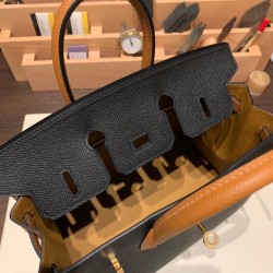 エルメスバーキン 25 外縫い ブラック X ゴールド89 Black (Noir) 37 Gold  全手縫いbirkin25-w023