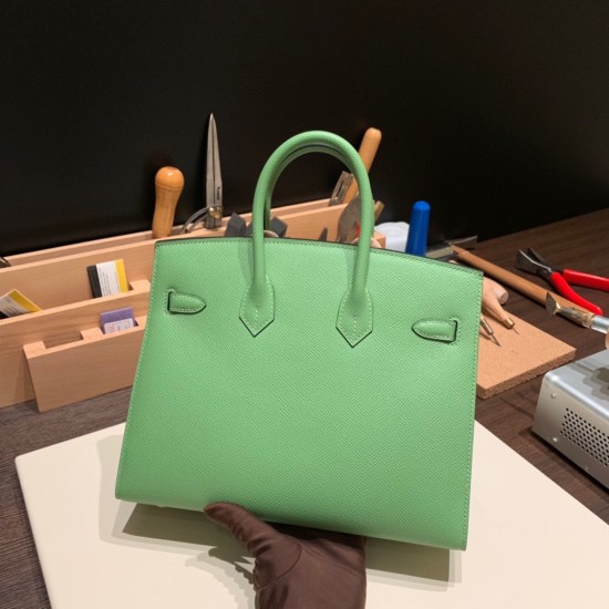 エルメスバーキン 25 外縫い ヴェールクリケット3I Vert Criquet 全手縫いbirkin25-w027