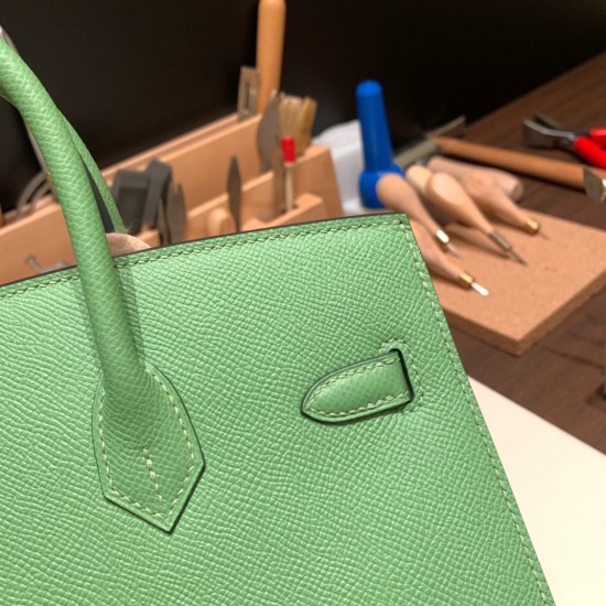 エルメスバーキン 25 外縫い ヴェールクリケット3I Vert Criquet 全手縫いbirkin25-w027