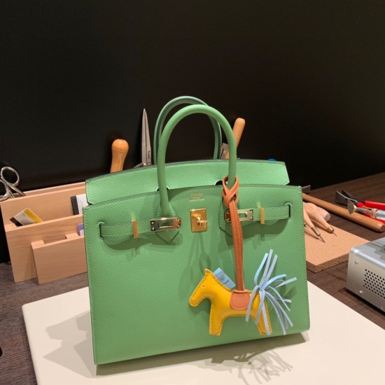 エルメスバーキン 25 外縫い ヴェールクリケット3I Vert Criquet 全手縫いbirkin25-w027