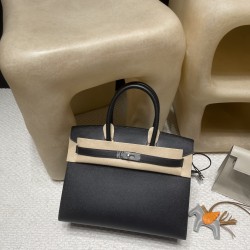 【若々しいシャープデザイン】Hermès 30 Birkin Sellier 外縫いEpsom 89 / ブラック  シルバー金具 全手縫い ヴォーエプソン Epsom