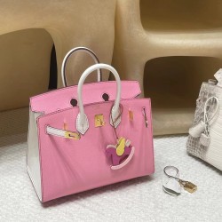 【夢のカラーコンボ】Hermès 25 Birkin Sellier 外縫いEpsom 5P / ピンク ×01 / ホワイト 反線 ゴールド金具 未使用保存品 ヴォーエプソン Epsom