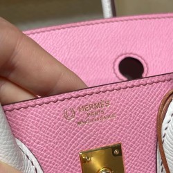 【夢のカラーコンボ】Hermès 25 Birkin Sellier 外縫いEpsom 5P / ピンク ×01 / ホワイト 反線 ゴールド金具 未使用保存品 ヴォーエプソン Epsom
