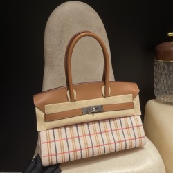HERMES エルメス ショルダーバッグ ショルダーバーキンライト29 クーベルチュール ライン 刺繍 エクリュ/ベージュ/フォーヴ/ローズポップ/黒/ゴールド トワルアッシュ/スイフト シルバー金具