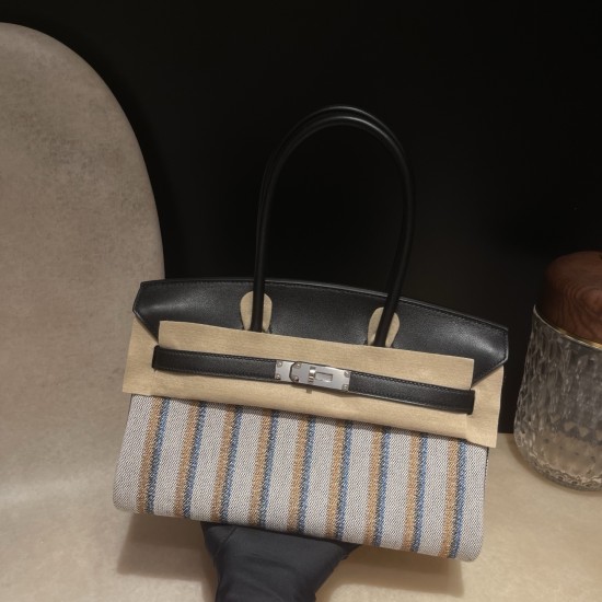 HERMES エルメス ショルダーバッグ ショルダーバーキンライト29 クーベルチュール ライン 刺繍 エクリュ/ベージュ/フォーヴ/ローズポップ/黒/ゴールド トワルアッシュ/スイフト シルバー金具
