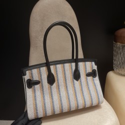 HERMES エルメス ショルダーバッグ ショルダーバーキンライト29 クーベルチュール ライン 刺繍 エクリュ/ベージュ/フォーヴ/ローズポップ/黒/ゴールド トワルアッシュ/スイフト シルバー金具
