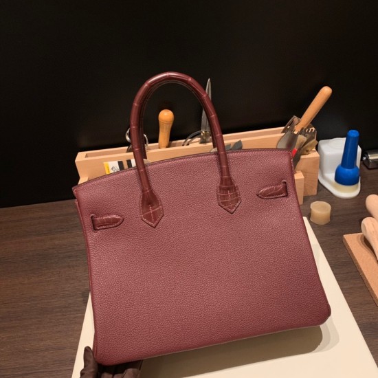 エルメスバーキン 30センチCrocodile& Touch 55/Rouge Hルージュアッシュゴールド金具 birkin30-019 全手縫い