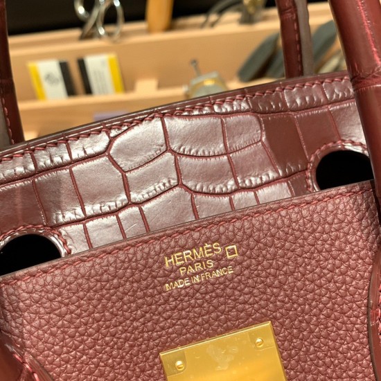 エルメスバーキン 30センチCrocodile& Touch 55/Rouge Hルージュアッシュゴールド金具 birkin30-019 全手縫い