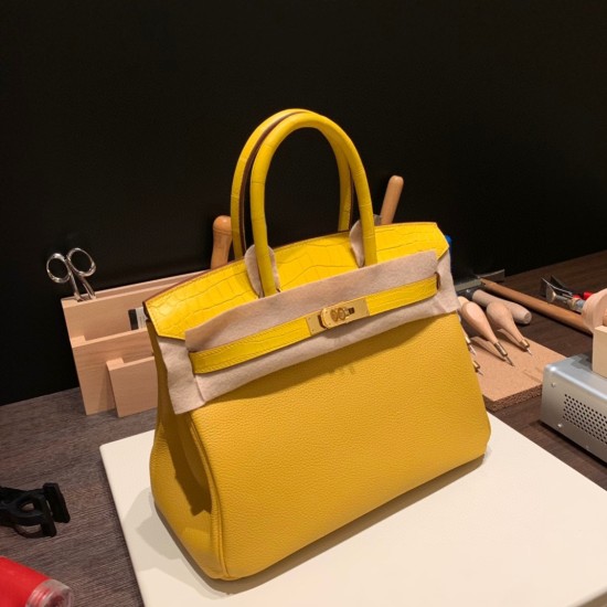 エルメスバーキン 30センチCrocodile& Touch 9D/Jaune Ambre ジョーヌアンブルゴールド金具 birkin30-020 全手縫い