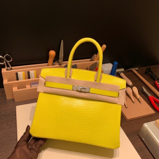 エルメスバーキン 30センチLizard リザードナチュラ9L/CANARIシルバー金具 birkin30-021 全手縫い