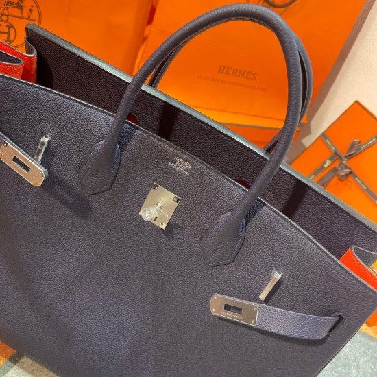 Birkin40cm バーキン 40  togo 2Z/ Blue nuit ブルーニュイ & 8V/ Orange Poppy  オレンジポピーシルバー金具  全手縫い