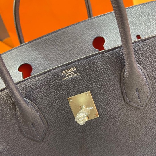 Birkin40cm バーキン 40  togo 2Z/ Blue nuit ブルーニュイ & 8V/ Orange Poppy  オレンジポピーシルバー金具  全手縫い