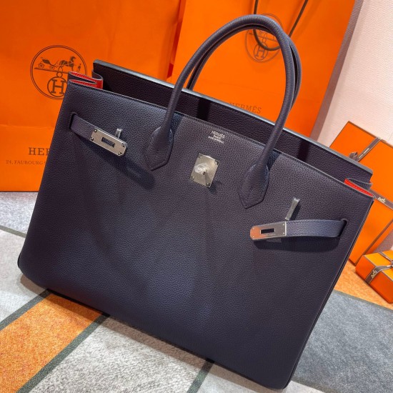Birkin40cm バーキン 40  togo 2Z/ Blue nuit ブルーニュイ & 8V/ Orange Poppy  オレンジポピーシルバー金具  全手縫い