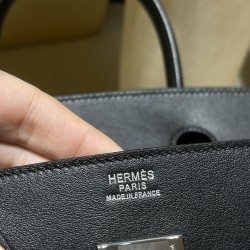 30cm バーキン ワッフルステッチ*レアなデザインだから、お出かけしても*めったに被らないのが魅力！ 89 Black (Noir) ブラック シルバーハードウェア