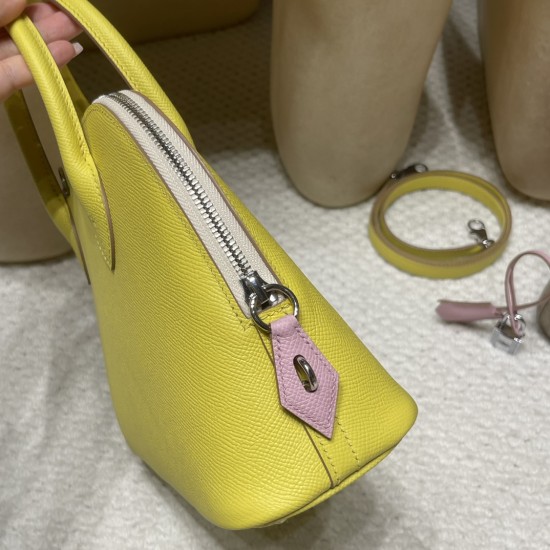 「Bolide 25cm(ボウリングバッグ) ヴォーエプソンレザー製|9R/Lime×X9/Mauve Sylvestre×I2/Nata カラーマッチング シルバー金具 「Bolide 25cm(ボウリングバッグ) ヴォーエプソンレザー製|9R/Lime×X9/Mauve Sylvestre×I2/Nata カラーマッチング シルバー金具