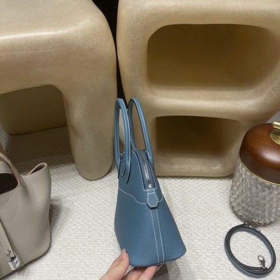 【Bolide】27cm ボリード27 ヴォーエプソン Epsom 75 / ブルージーン シルバー金具 シンプルな高級感のファッションアイテム 【Bolide】27cm ボリード27 ヴォーエプソン Epsom 75 / ブルージーン シルバー金具 シンプルな高級感のファッションアイテム