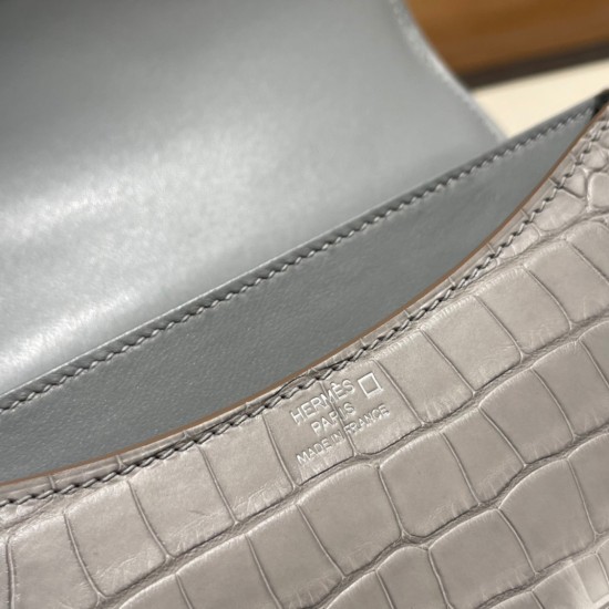 エルメス コンスタンス  ミニ クロコダイル パールグレー 80 /Pearl Grey シルバー金具   constance19-002 全手縫い