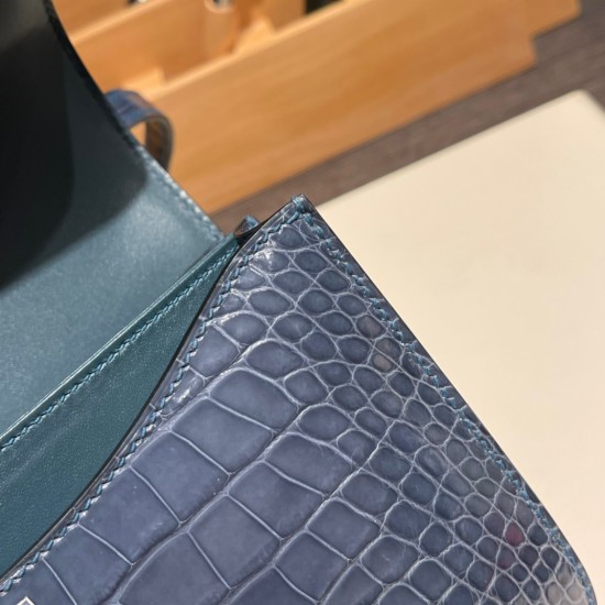 エルメス コンスタンス  ミニ クロコダイル ブルートンペット N7 /Blue Tempete  シルバー金具   constance19-003 全手縫い