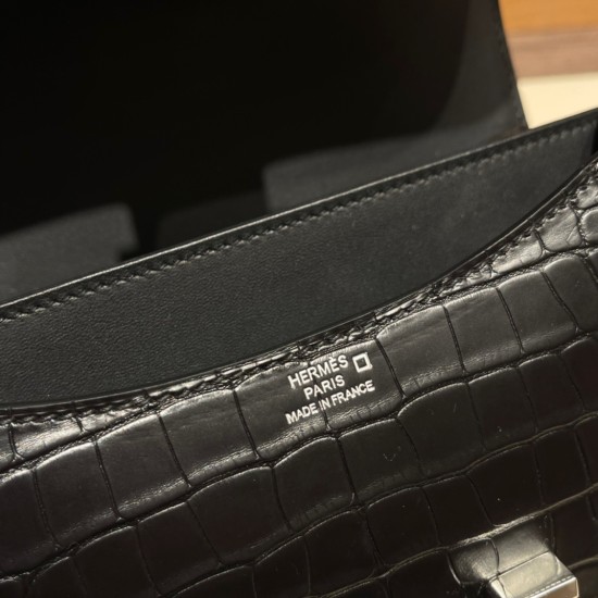 エルメス コンスタンス  ミニ Matte Alligator Crocodile ポロサスマットクロコダイル ブラック 89 /Black (Noir) シルバー金具   constance19-004 全手縫い