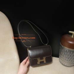 47/Chocolat  ショコラ内 & 9D/ Jaune Ambre  ジョーヌアンブル  ゴールド金具 コンスタンスミニ Constance 19cm box ボックスカーフ 