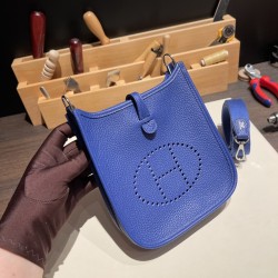 エルメス エヴリンアマゾンTPM Mini Evelyn  トリヨンクレマンス Clemence ブルーエレクトリック 7T/ Blue Electric シルバー金具 Mini Evelyn--010 全手縫い