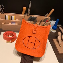 エルメス エヴリンアマゾンTPM Mini Evelyn  トリヨンクレマンス Clemence オレンジ 93 /Orange ゴールド金具 Mini Evelyn--042 全手縫い