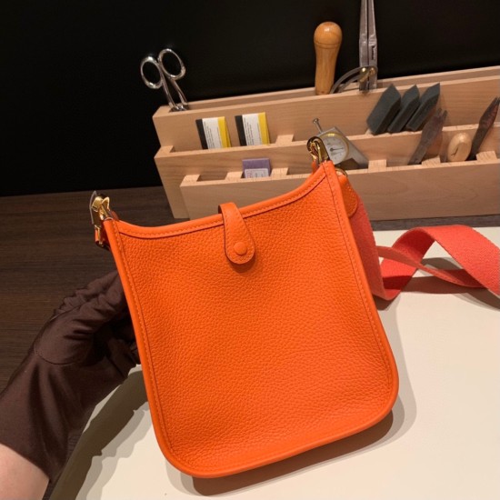 エルメス エヴリンアマゾンTPM Mini Evelyn  トリヨンクレマンス Clemence  オレンジ 93 /Orange ゴールド金具 Mini Evelyn--052 全手縫い