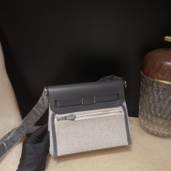 85//Ardoise  アルドワーズ エルメス ショルダーバッグ エールバッグジップ ミニ ブラック/シルバー金具 トワルミリタリー/ヴァッシュハンター シルバー金具 