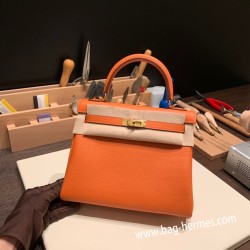 エルメス ケリー25cm togo トゴ  オレンジ 93 /Orange ゴールド金具  kelly25-042 全手縫い