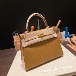 エルメス ケリー25cm 外縫い ヴォーエプソン Epsom  ブロンズドレ U8 /Bronze Dore& ローズエグランタインP1/ Rose Eglantine ゴールド金具  kelly25-055 全手縫い