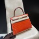 25cm 新出荷 ケリー 25 つやありナイルワニ（Nilo）レザー 8V/Orange Poppy  オレンジポピー & 33/miel  ミールゴールド金具