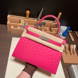 エルメス ケリー 28cm Kelly 28cm  Ostrich オーストリッチ ローズキャンディ 8T /Rose Candy シルバー金具 kelly28-007 全手縫い