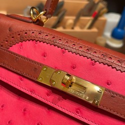 Ostrich オーストリッチ ローズエクストリーム I6 /Rose Extreme & キュイーブル 6C /Cuivre  ゴールド金具  kelly28-008 全手縫い エルメス ケリー 28cm Kelly 28cm