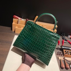 Shiny Crocodile  ヴェールフォンセ 67 /Vert Fonce  ゴールド金具  kelly28-009 全手縫い エルメス ケリー 28cm Kelly 28cm