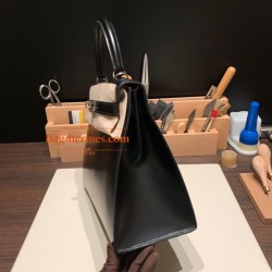 box ボックスカーフ  ブラック 89 /Black (Noir) シルバー金具 kelly28-013 全手縫い エルメス ケリー 28cm Kelly 28cm